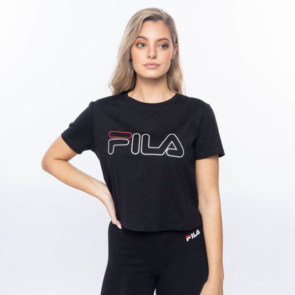 Camisetas Manga Corta Fila Mujer Negras - Storm Crop - España 278946SER